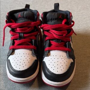 Jordan Kids Black and White Sneakers with Red Accents